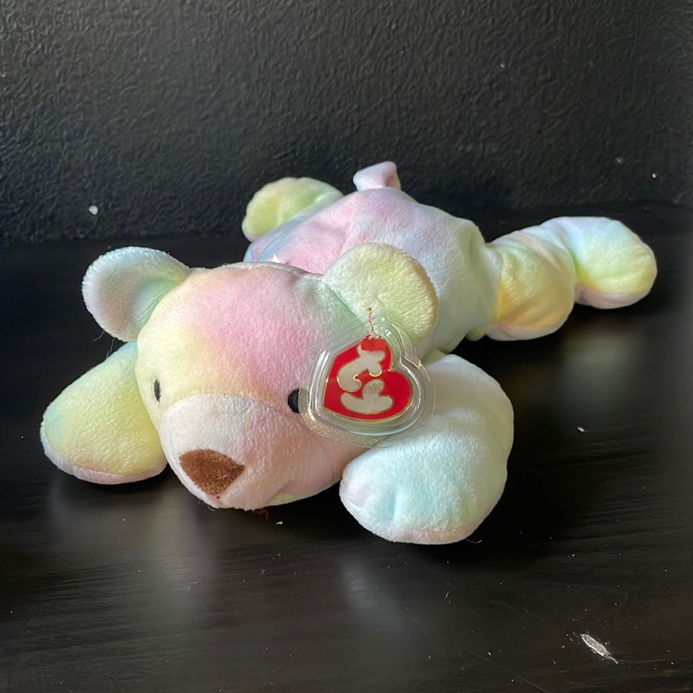 Sherbet 🍨 Ty beanie buddy flat pillow bear tie dye rainbow 🌈